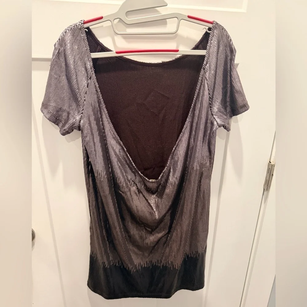 Free People Sequin Tunic Mini Dress Gunmetal Black XS